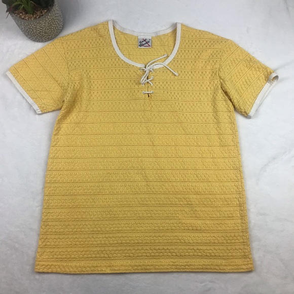 VTG Sweet Blondie Top Sz S/M Yellow Textured S/S - Picture 1 of 6